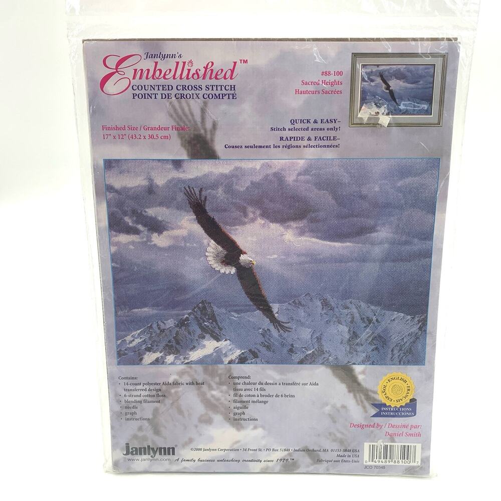 Janlynn Cross Stitch Kit Sacred Heights Eagle 17”x12” Unopened USA VTG 2000 Y2K